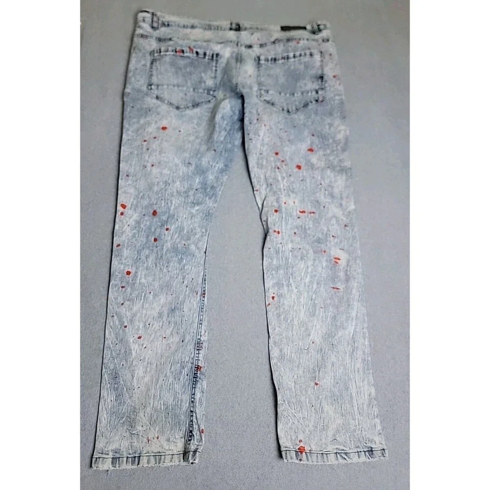 Another Hype Piece AHP Jeans Mens 44‎ 46x33 Blue Paint Stretch Distressed Y2K